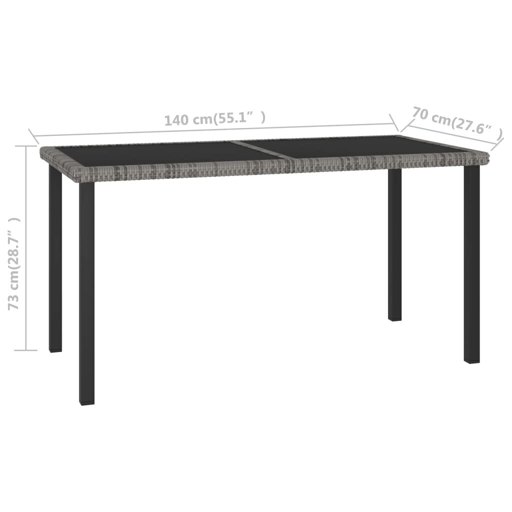 vidaXL Puutarhan ruokapöytä harmaa 140x70x73 cm polyrottinki hinta ja tiedot | Puutarhapöydät | hobbyhall.fi