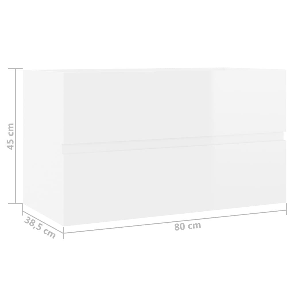 vidaXL Allaskaappi korkeakiilto valkoinen 80x38,5x45 cm lastulevy hinta ja tiedot | Kylpyhuonekaapit | hobbyhall.fi