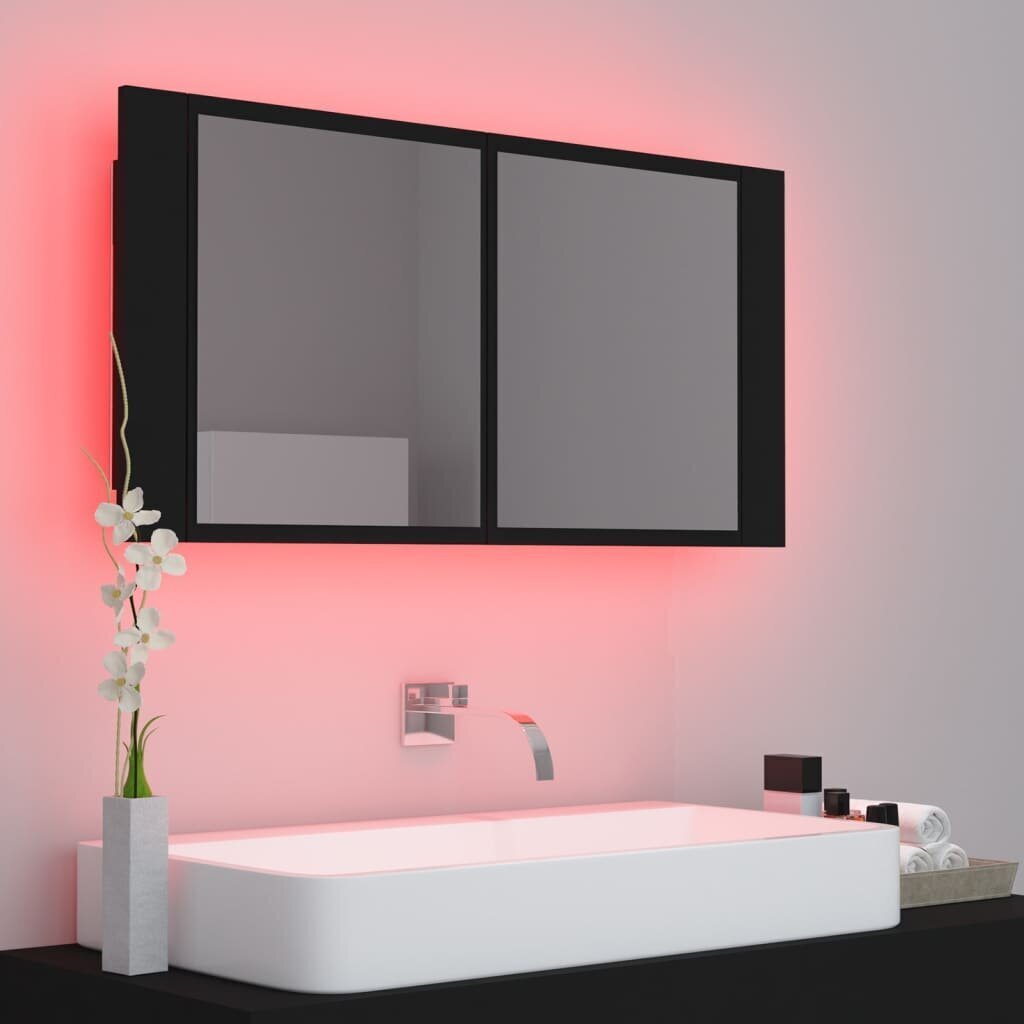 vidaXL Kylpyhuoneen LED peilikaappi musta 90x12x45 cm akryyli hinta ja tiedot | Kylpyhuonekaapit | hobbyhall.fi