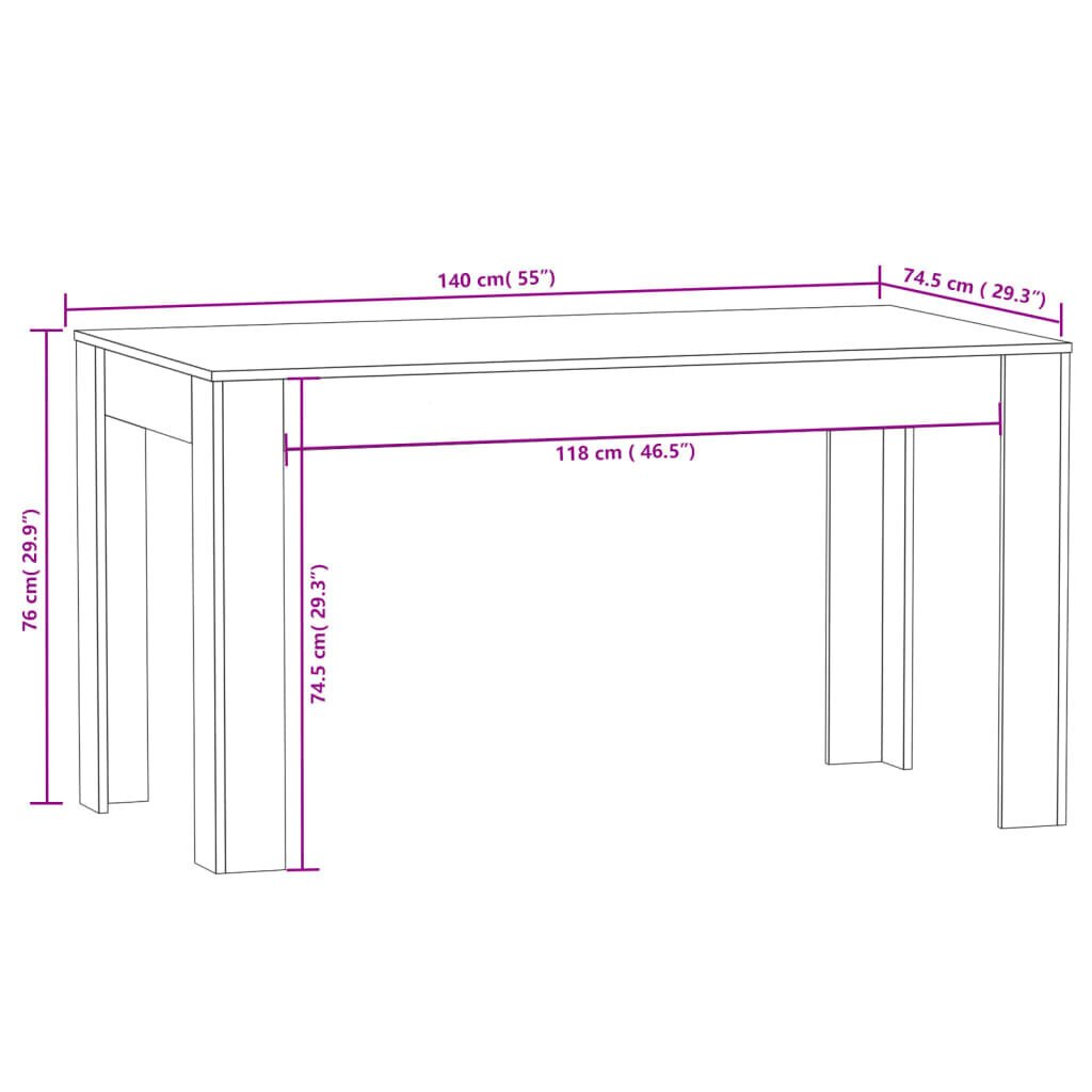 vidaXL Ruokapöytä savutammi 140x74,5x76 cm tekninen puu hinta ja tiedot | Ruokapöydät | hobbyhall.fi