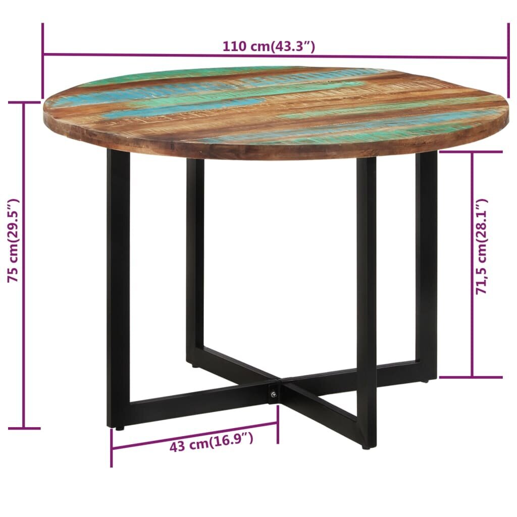 vidaXL Ruokapöytä 110x75 cm kierrätetty täyspuu hinta ja tiedot | Ruokapöydät | hobbyhall.fi