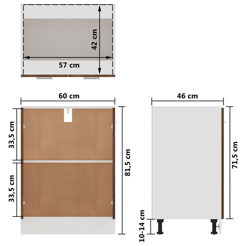 vidaXL Alakaappi ruskea tammi 60x46x81,5 cm tekninen puu hinta ja tiedot | Keittiön kaapit | hobbyhall.fi