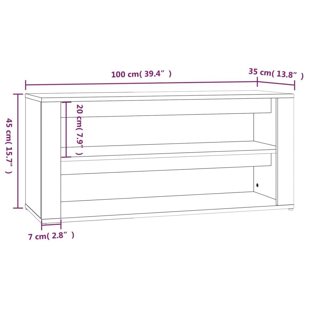 vidaXL Kenkäteline valkoinen 100x35x45 cm tekninen puu hinta ja tiedot | Kenkäkaapit ja -hyllyt | hobbyhall.fi