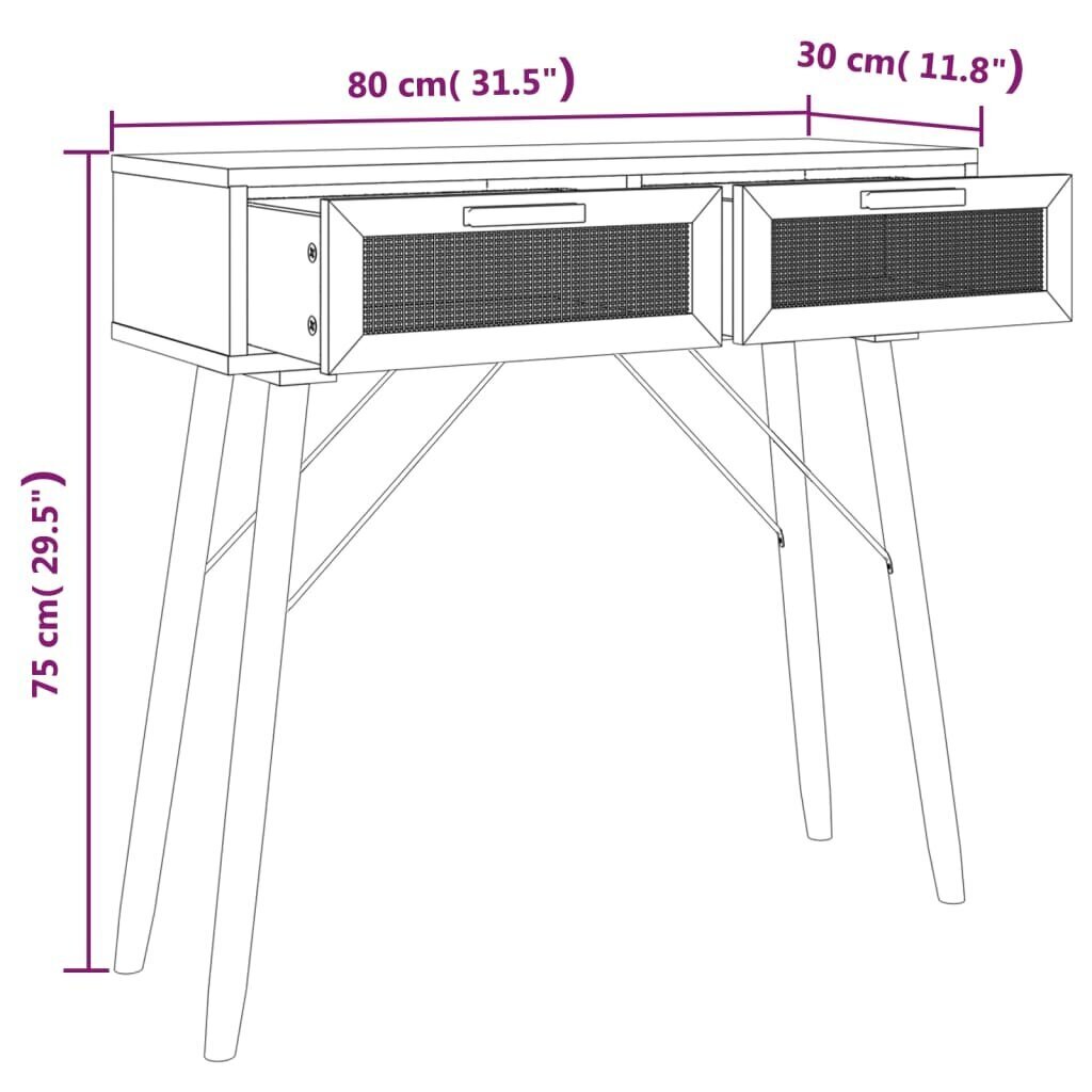 vidaXL Konsolipöytä musta 80x30x75 cm täysi mänty ja rottinki hinta ja tiedot | Sivupöydät | hobbyhall.fi