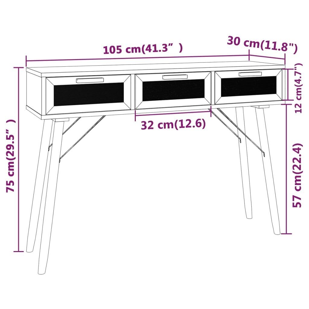 vidaXL Konsolipöytä musta 105x30x75 cm täysi mänty ja rottinki hinta ja tiedot | Sivupöydät | hobbyhall.fi