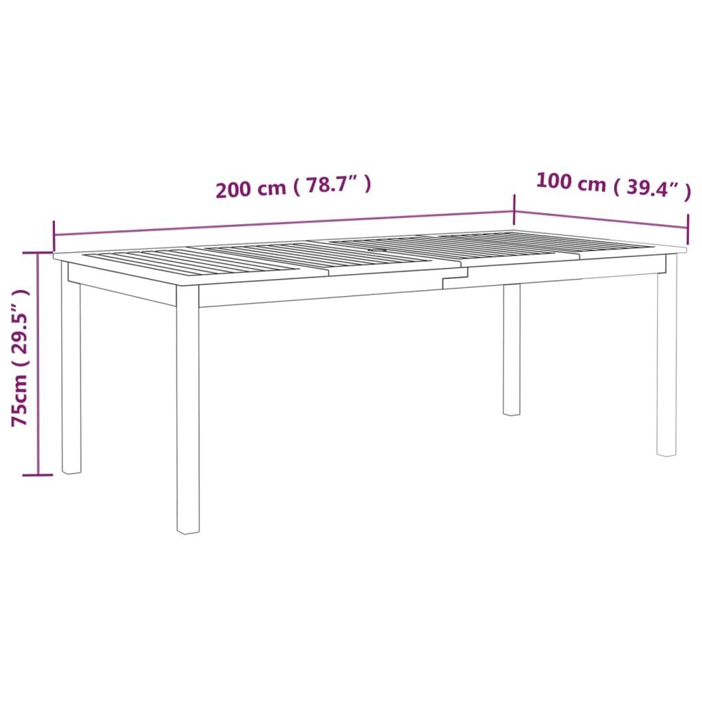 vidaXL Puutarhapöytä harmaa 200x100x75 cm täysi akaasiapuu hinta ja tiedot | Puutarhapöydät | hobbyhall.fi