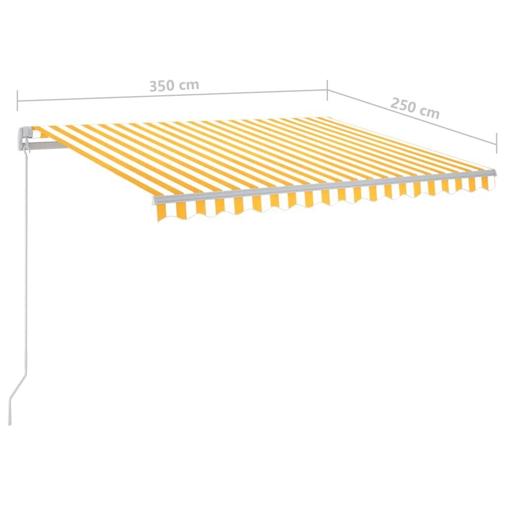 vidaXL Käsin sisäänkelattava markiisi LEDillä 3,5x2,5 m keltavalkoinen hinta ja tiedot | Aurinkovarjot ja markiisit | hobbyhall.fi