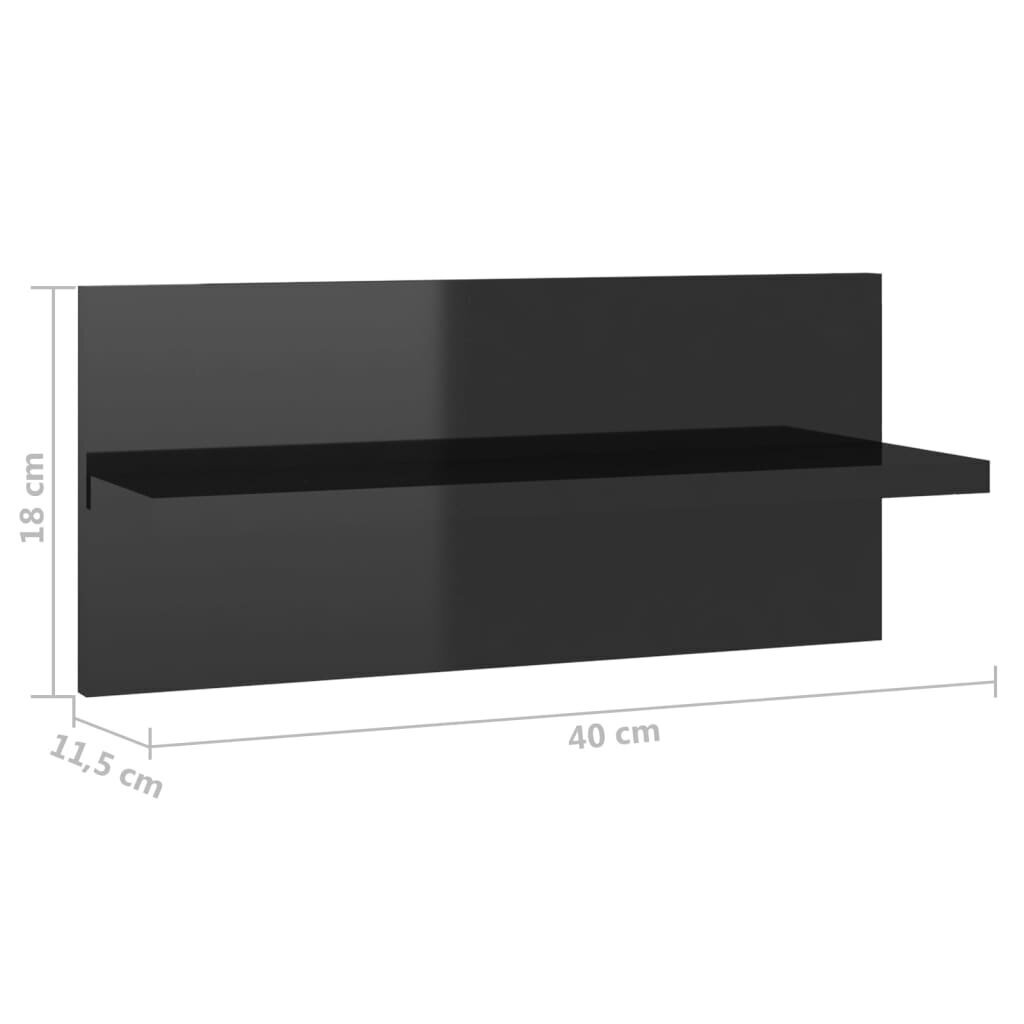 vidaXL Seinähyllyt 2 kpl korkeakiilto musta 40x11,5x18 cm hinta ja tiedot | Hyllyt | hobbyhall.fi