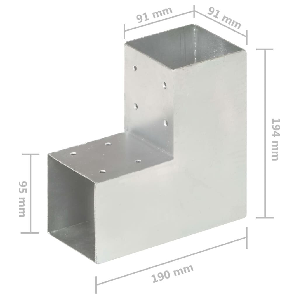 vidaXL Tolppaliittimet 4 kpl L-muoto galvanoitu metalli 91x91 mm hinta ja tiedot | Aidat ja tarvikkeet | hobbyhall.fi