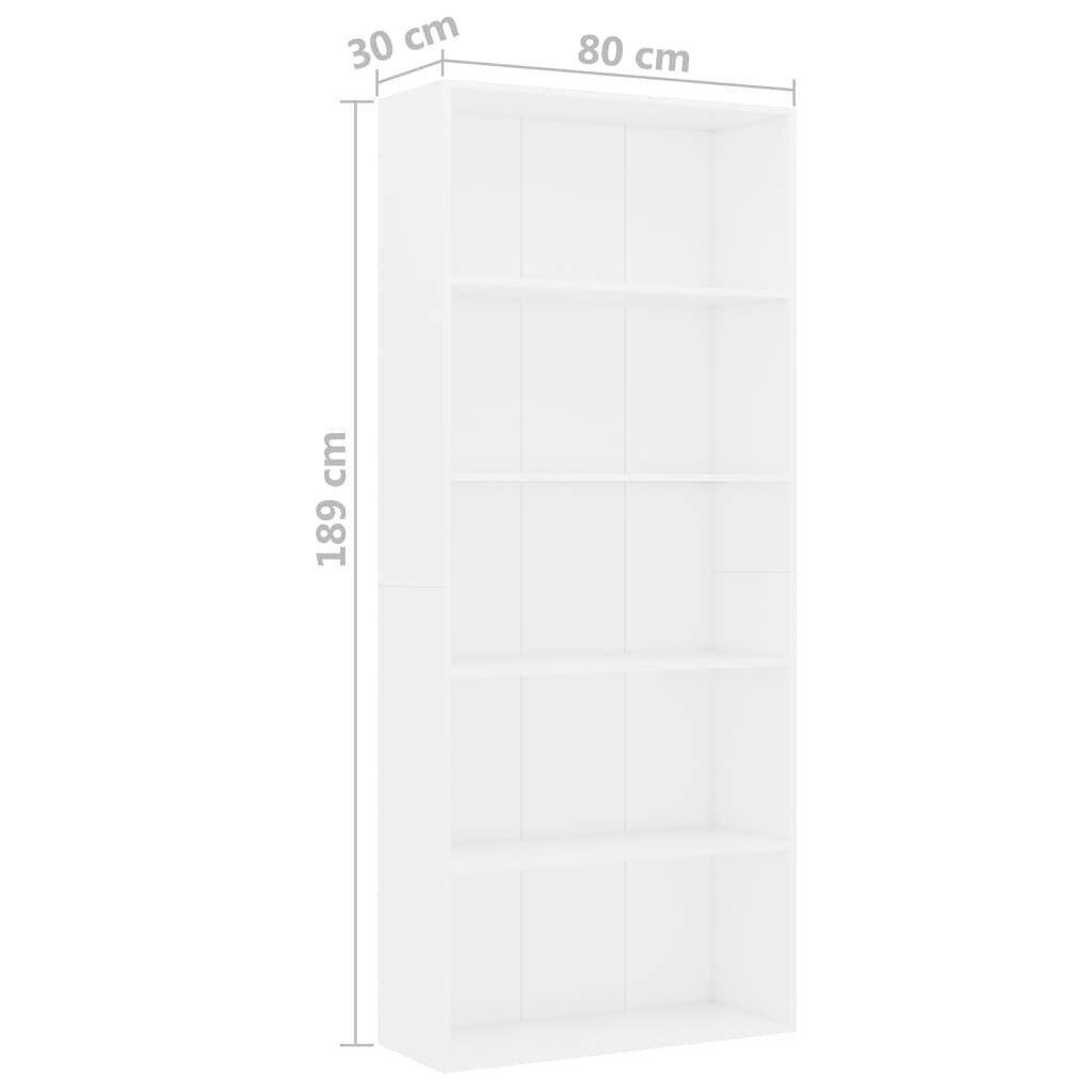 vidaXL 5-tasoinen kirjahylly valkoinen 80x30x189 cm lastulevy hinta ja tiedot | Hyllyt | hobbyhall.fi