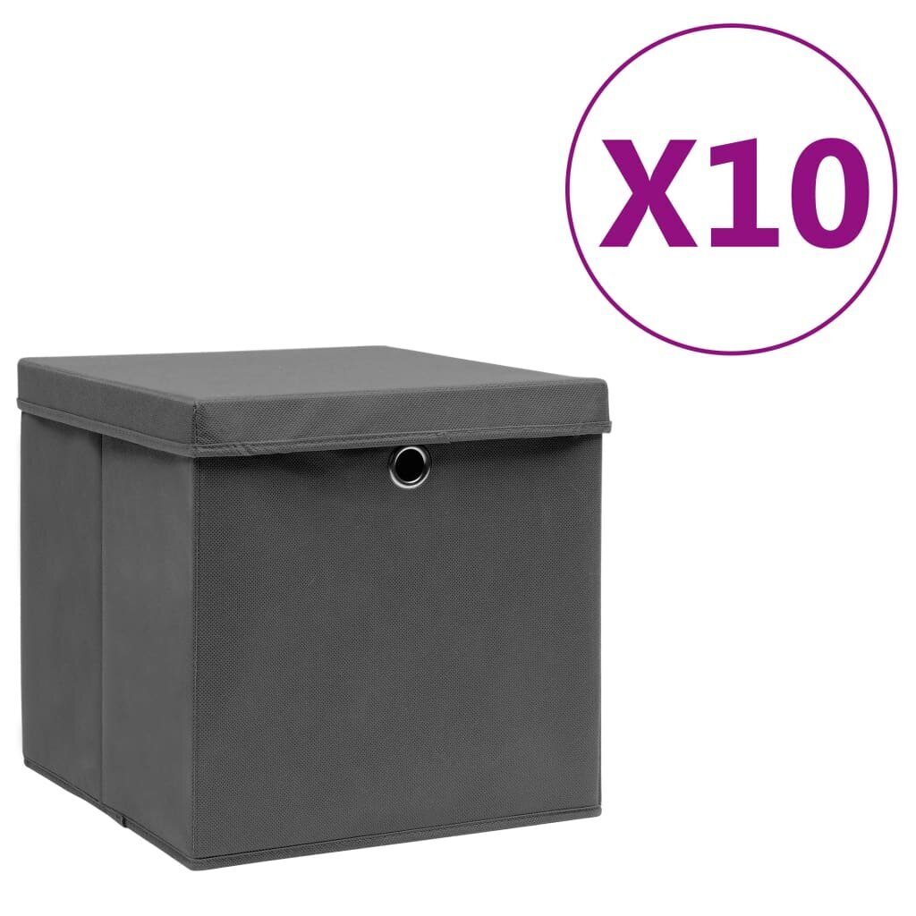 vidaXL Säilytyslaatikot kansilla 10 kpl 28x28x28 cm harmaa hinta ja tiedot | Säilytyslaatikot ja -korit | hobbyhall.fi