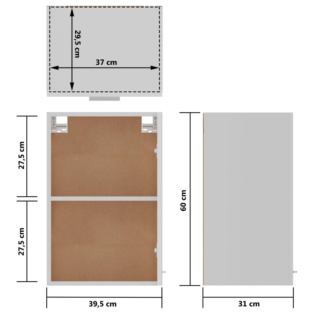 vidaXL Seinäkaappi korkeakiilto valkoinen 39,5x31x60 cm lastulevy hinta ja tiedot | Keittiön kaapit | hobbyhall.fi