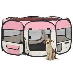 vidaXL Taitettava koirien pentuaitaus kantolaukulla pink. 145x145x61cm hinta ja tiedot | Kuljetushäkit ja kuljetuslaatikot | hobbyhall.fi