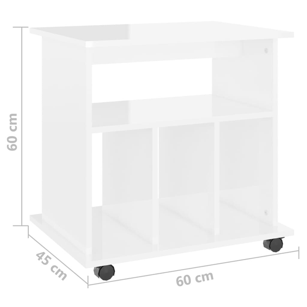 vidaXL Kaappi pyörillä korkeakiilto valkoinen 60x45x60 cm lastulevy hinta ja tiedot | Olohuoneen kaapit ja lipastot | hobbyhall.fi