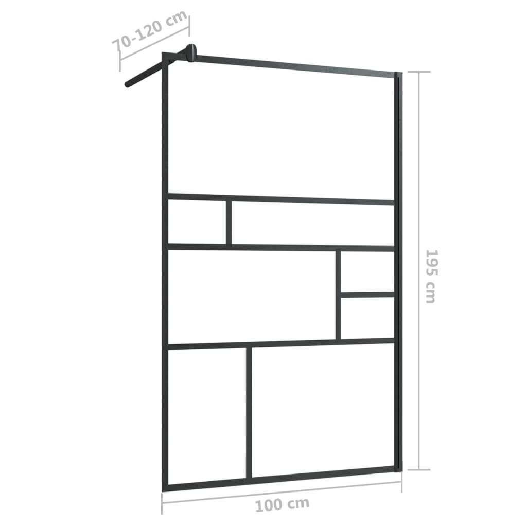 vidaXL Walk-in suihkun seinäke kirkas ESG-lasi 100x195 cm musta hinta ja tiedot | Suihkuseinät ja -ovet | hobbyhall.fi