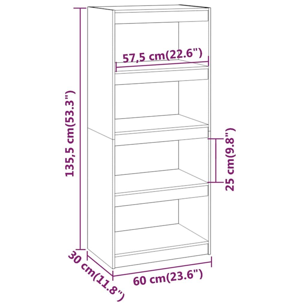 vidaXL Kirjahylly/tilanjakaja musta 60x30x135,5 cm täysi mänty hinta ja tiedot | Hyllyt | hobbyhall.fi