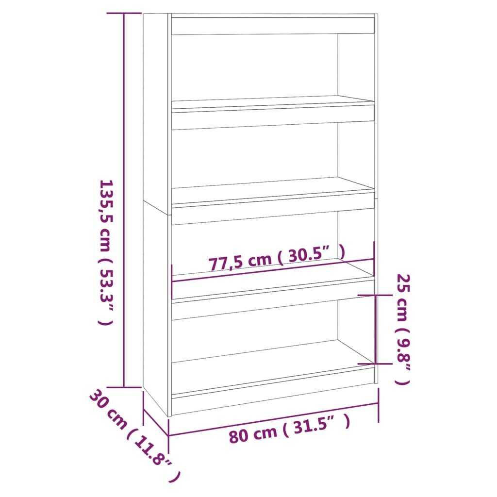 vidaXL Kirjahylly/tilanjakaja 80x30x135,5 cm täysi mänty hinta ja tiedot | Hyllyt | hobbyhall.fi