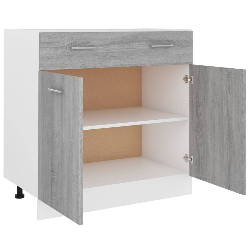 vidaXL Alakaappi laatikolla harmaa Sonoma 80x46x81,5 cm tekninen puu hinta ja tiedot | Keittiön kaapit | hobbyhall.fi