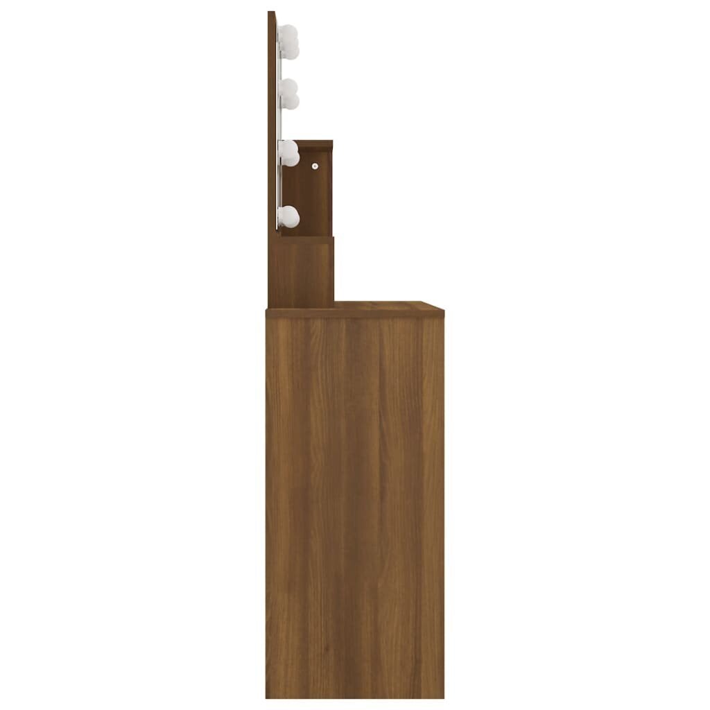 vidaXL Peilipöytä LED-valoilla ruskea tammi 86,5x35x136 cm hinta ja tiedot | Peilipöydät | hobbyhall.fi
