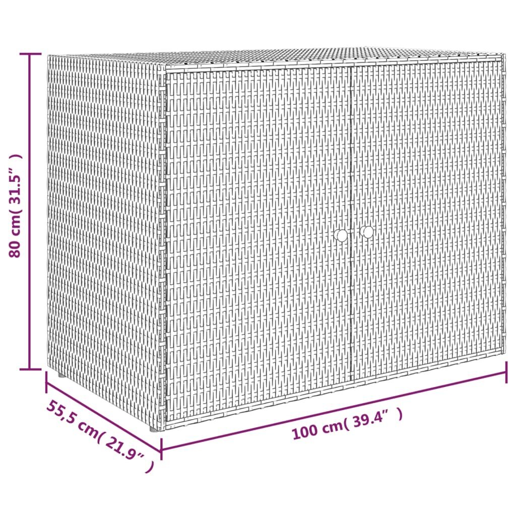 vidaXL Puutarhan säilytyskaappi harmaa 100x55,5x80 cm polyrottinki hinta ja tiedot | Kaapit | hobbyhall.fi