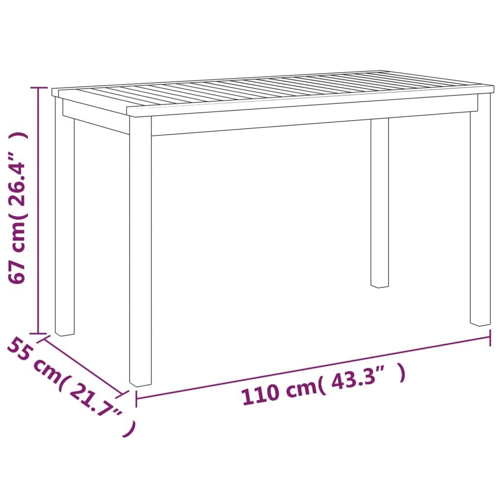 vidaXL Puutarhapöytä 110x55x67 cm täysi akasiapuu hinta ja tiedot | Puutarhapöydät | hobbyhall.fi