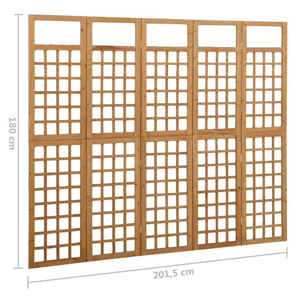 vidaXL Tilanjakaja/säleikkö 5 paneelia täysi kuusi 201,5x180 cm hinta ja tiedot | Sermit ja tilanjakajat | hobbyhall.fi