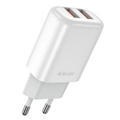 Laturi Jellico EU02 12W 2x USB 2.4A plug-in fast charger universal kaikille mobiililaitteille, valkoinen hinta ja tiedot | Puhelimen laturit | hobbyhall.fi