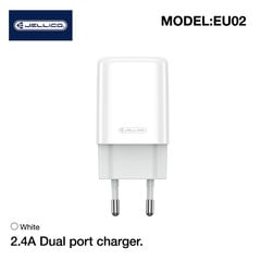 Laturi Jellico EU02 12W 2x USB 2.4A plug-in fast charger universal kaikille mobiililaitteille, valkoinen hinta ja tiedot | Puhelimen laturit | hobbyhall.fi