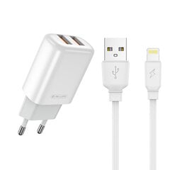 Laturi Jellico EU02 12W fast charger universal 2x USB 2.4A -liittimellä + Lightning-USB-kaapeli 1 m valkoinen hinta ja tiedot | Puhelimen laturit | hobbyhall.fi