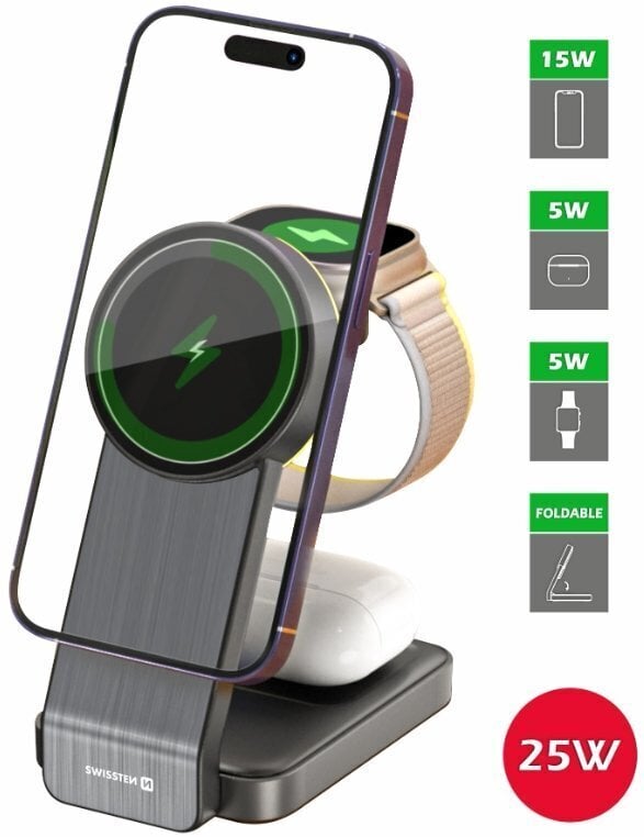 Swissten Mag Wireless 3in1 hinta ja tiedot | Puhelimen laturit | hobbyhall.fi