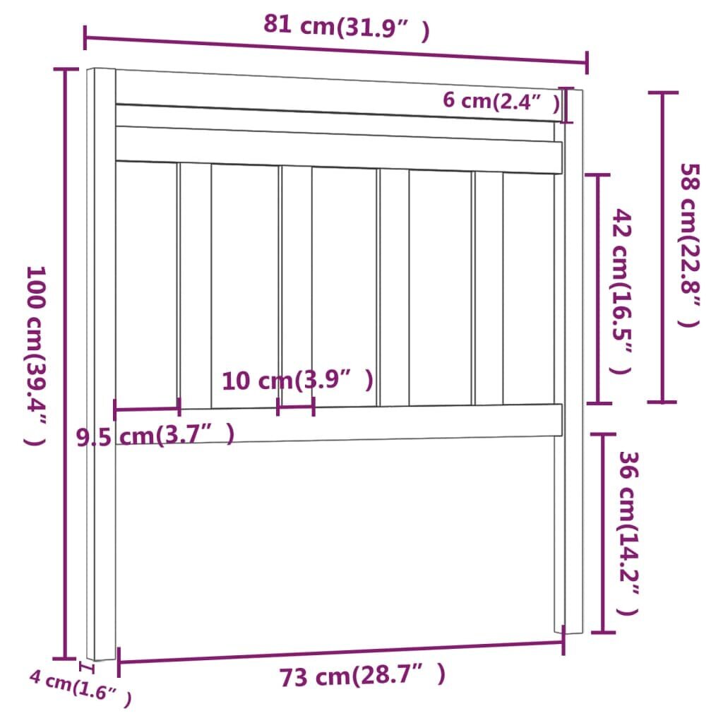 vidaXL Sängynpääty harmaa 81x4x100 cm täysi mänty hinta ja tiedot | Sängyt | hobbyhall.fi