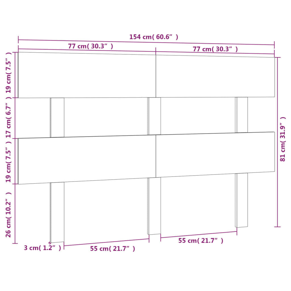 vidaXL Sängynpääty musta 154x3x81 cm täysi mänty hinta ja tiedot | Sängyt | hobbyhall.fi