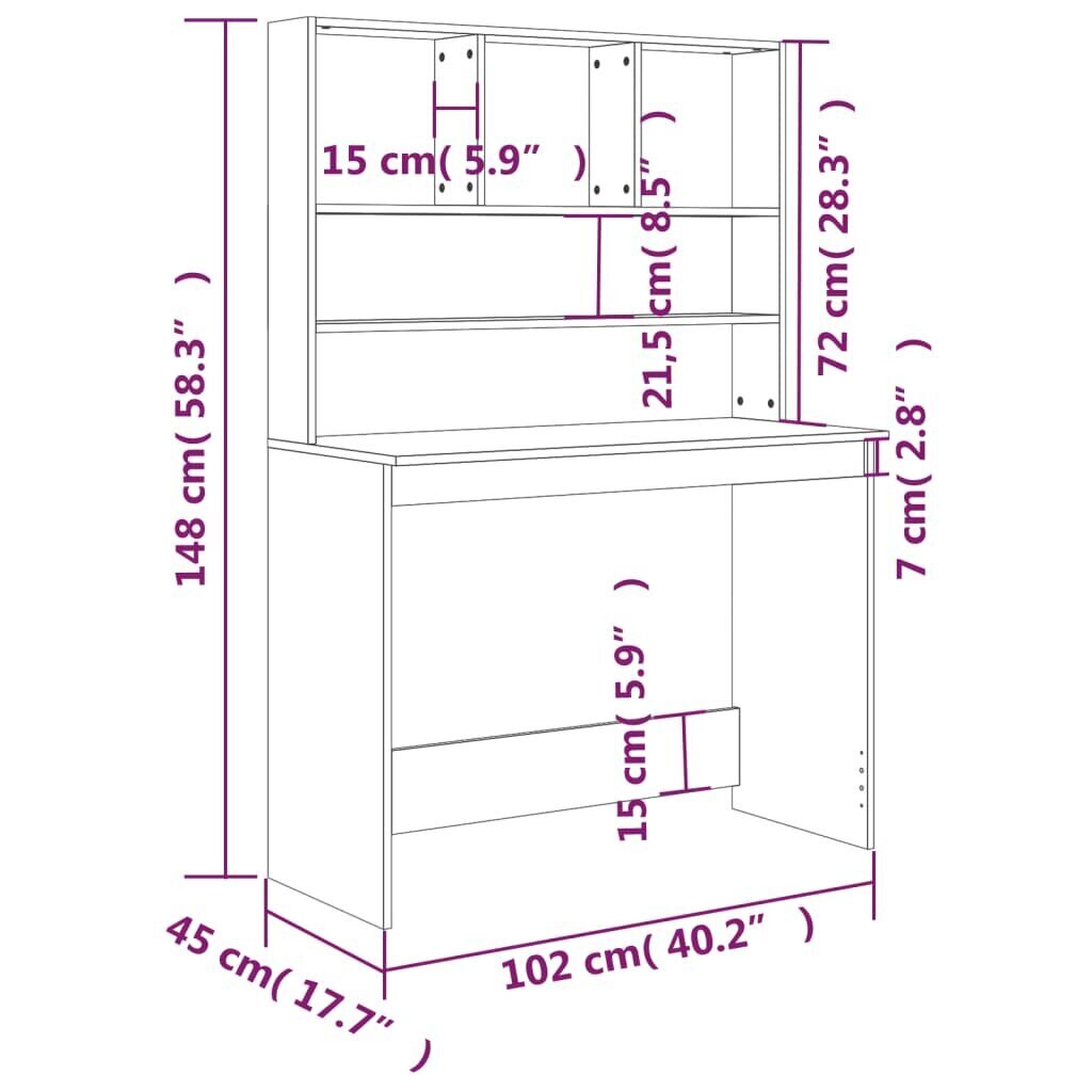 vidaXL Työpöytä hyllyillä korkeakiilto valk 102x45x148 cm tekninen puu hinta ja tiedot | Tietokonepöydät ja työpöydät | hobbyhall.fi