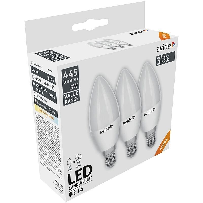 Avide LED-lamput 5W E14 4000K 3 kpl hinta ja tiedot | Lamput | hobbyhall.fi