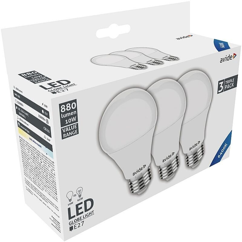 Avide LED-lamput 10W E27 6400K 3kpl hinta ja tiedot | Lamput | hobbyhall.fi