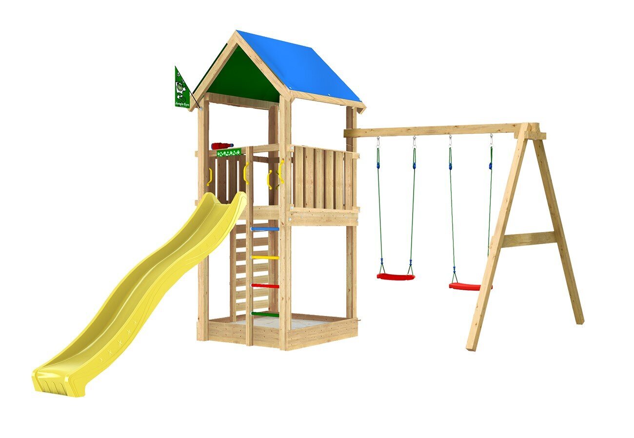 Lasten leikkipaikka Jungle Gym Lodge 2-Swing hinta ja tiedot | Lasten leikkimökit ja -teltat | hobbyhall.fi