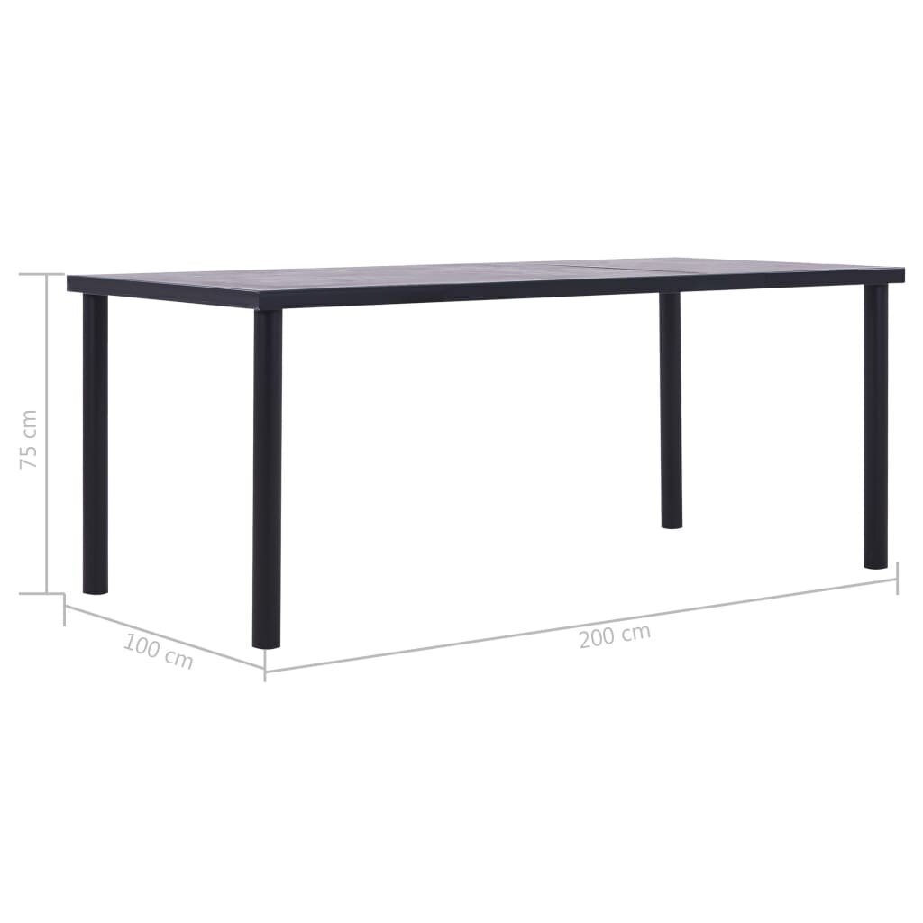 vidaXL Ruokapöytä musta ja betoninharmaa 200x100x75 cm MDF hinta ja tiedot | Ruokapöydät | hobbyhall.fi