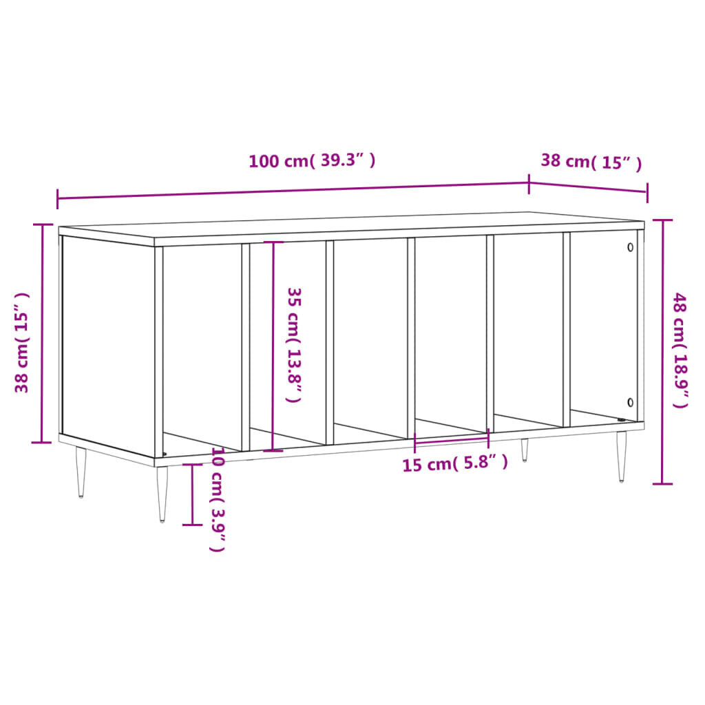 vidaXL LP-levyjen säilytyskaappi Sonoma-tammi 100x38x48 cm puu hinta ja tiedot | Olohuoneen kaapit ja lipastot | hobbyhall.fi