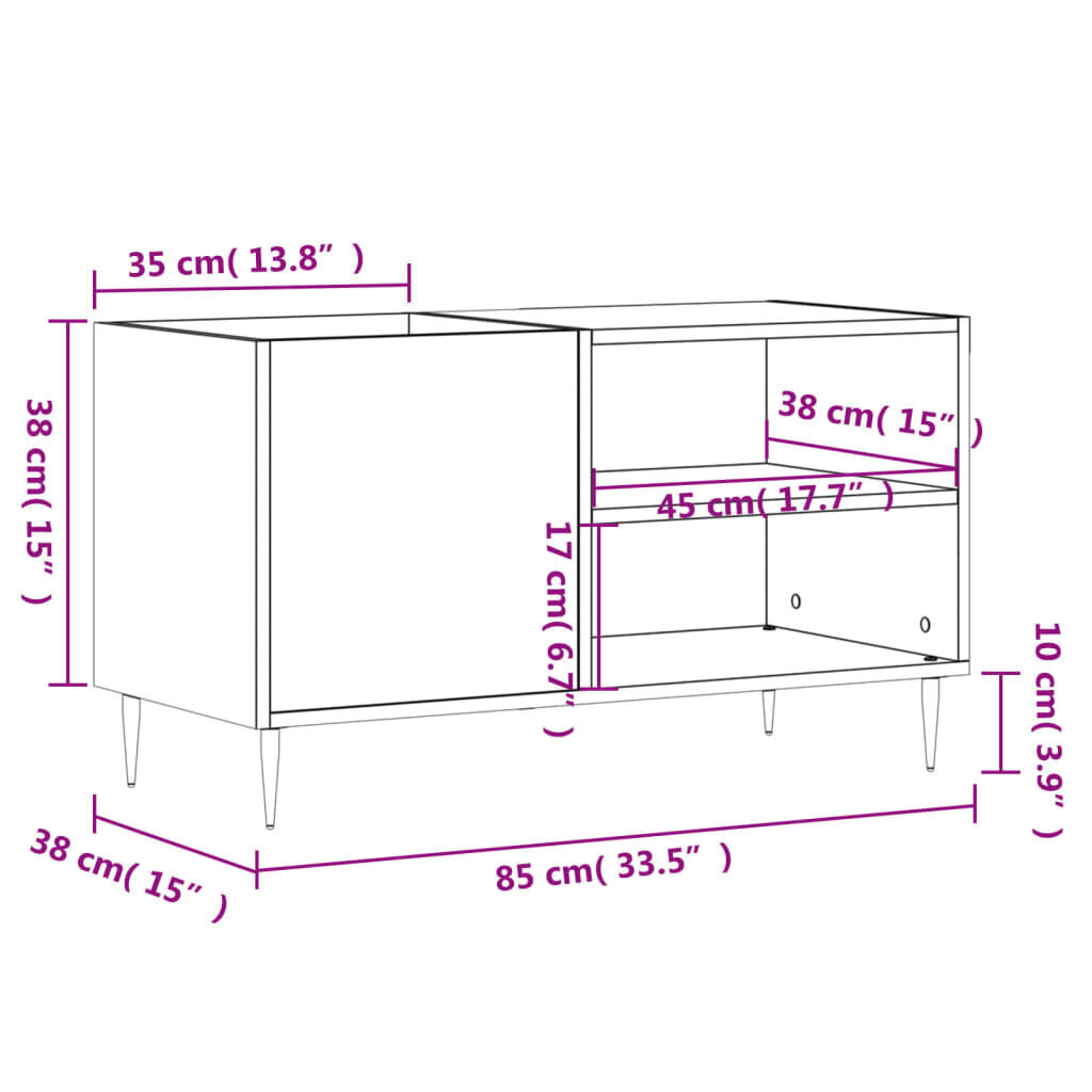 vidaXL LP-levyjen säilytyskaappi savutammi 85x38x48 cm tekninen puu hinta ja tiedot | Olohuoneen kaapit ja lipastot | hobbyhall.fi