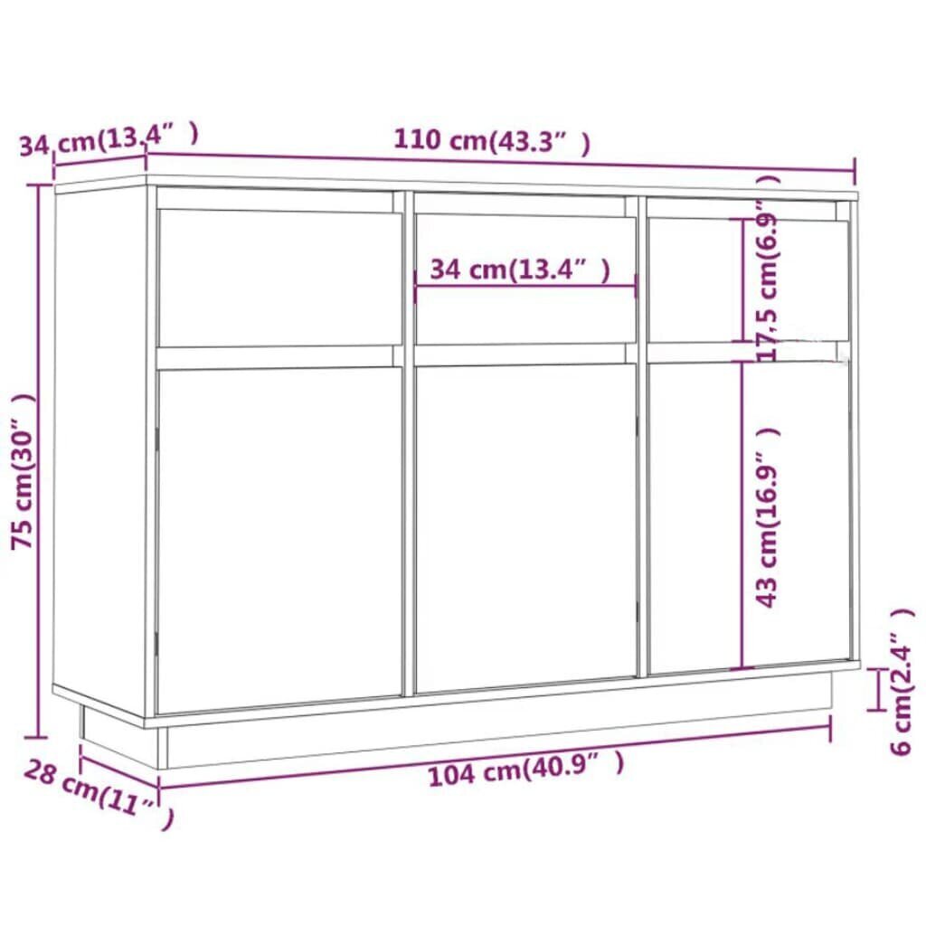 vidaXL Senkki 110x34x75 cm täysi mänty hinta ja tiedot | Olohuoneen kaapit ja lipastot | hobbyhall.fi