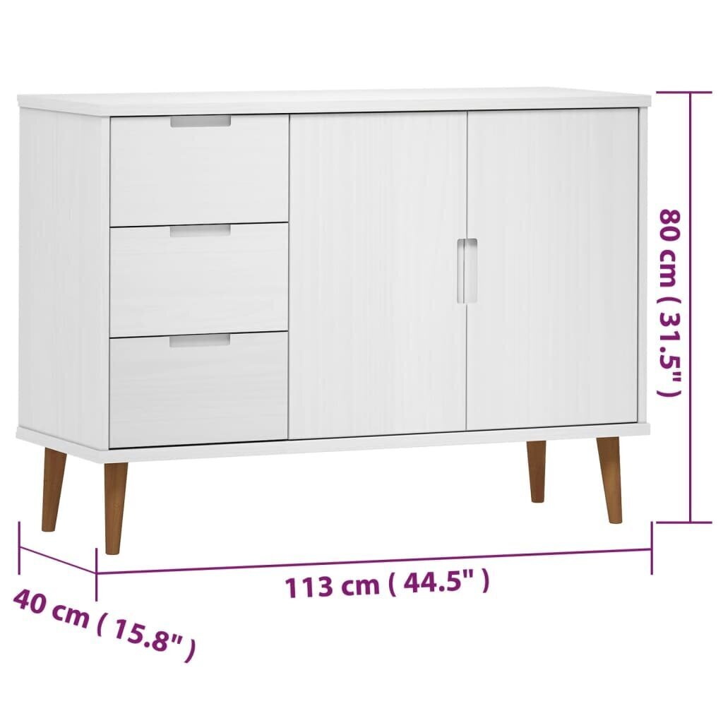 vidaXL Sivupöytä MOLDE valkoinen 113x40x80 cm täysi mänty hinta ja tiedot | Olohuoneen kaapit ja lipastot | hobbyhall.fi