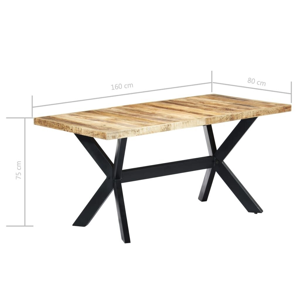 vidaXL Ruokapöytä 160x80x75 cm karkea mangopuu hinta ja tiedot | Ruokapöydät | hobbyhall.fi