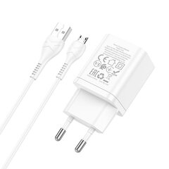 Laturi Hoco N25 2xUSB-A (2.1 A) + MicroUSB valkoinen hinta ja tiedot | Puhelimen laturit | hobbyhall.fi