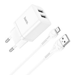 Laturi Hoco N25 2xUSB-A (2.1 A) + MicroUSB valkoinen hinta ja tiedot | Puhelimen laturit | hobbyhall.fi