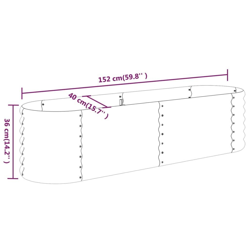 vidaXL Korotettu kukkalaatikko jauhemaalattu teräs 152x40x36 cm harmaa hinta ja tiedot | Istutusruukut ja minikasvihuoneet | hobbyhall.fi