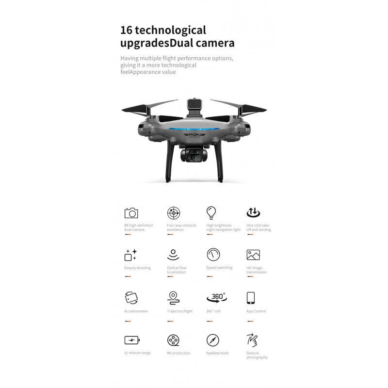 Harmaa ammattimainen drone KY102 8K dual HD -kameralla hinta ja tiedot | Dronet | hobbyhall.fi