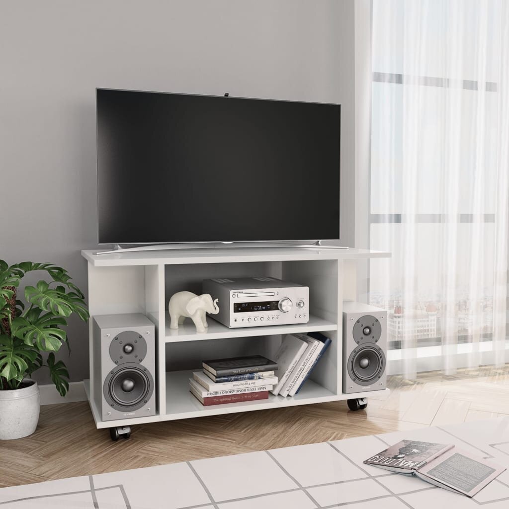 vidaXL TV-taso rullapyörillä korkeakiilto valk. 80x40x45 cm hinta ja tiedot | TV-tasot | hobbyhall.fi