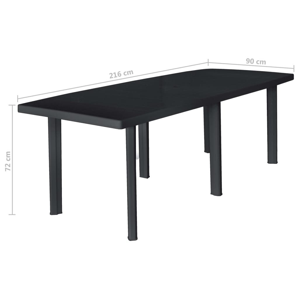 vidaXL Puutarhapöytä 216x90x72 cm muovi antrasiitti hinta ja tiedot | Puutarhapöydät | hobbyhall.fi
