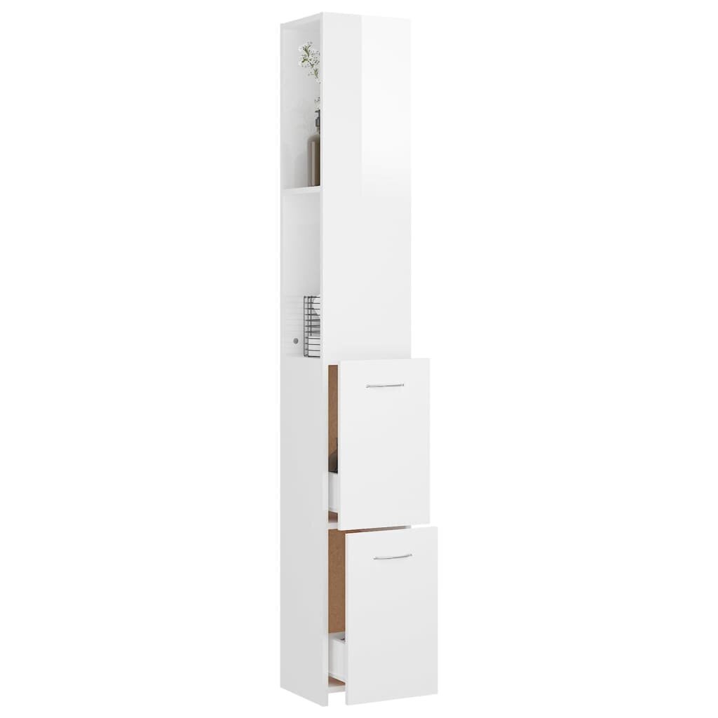 vidaXL Kylpyhuonekaappi korkeakiilto valk 25x26,5x170 cm tekninen puu hinta ja tiedot | Kylpyhuonekaapit | hobbyhall.fi