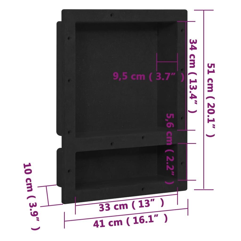 vidaXL Suihkusyvennys 2 osastolla mattamusta 41x51x10 cm hinta ja tiedot | Kylpyhuoneen sisustus | hobbyhall.fi